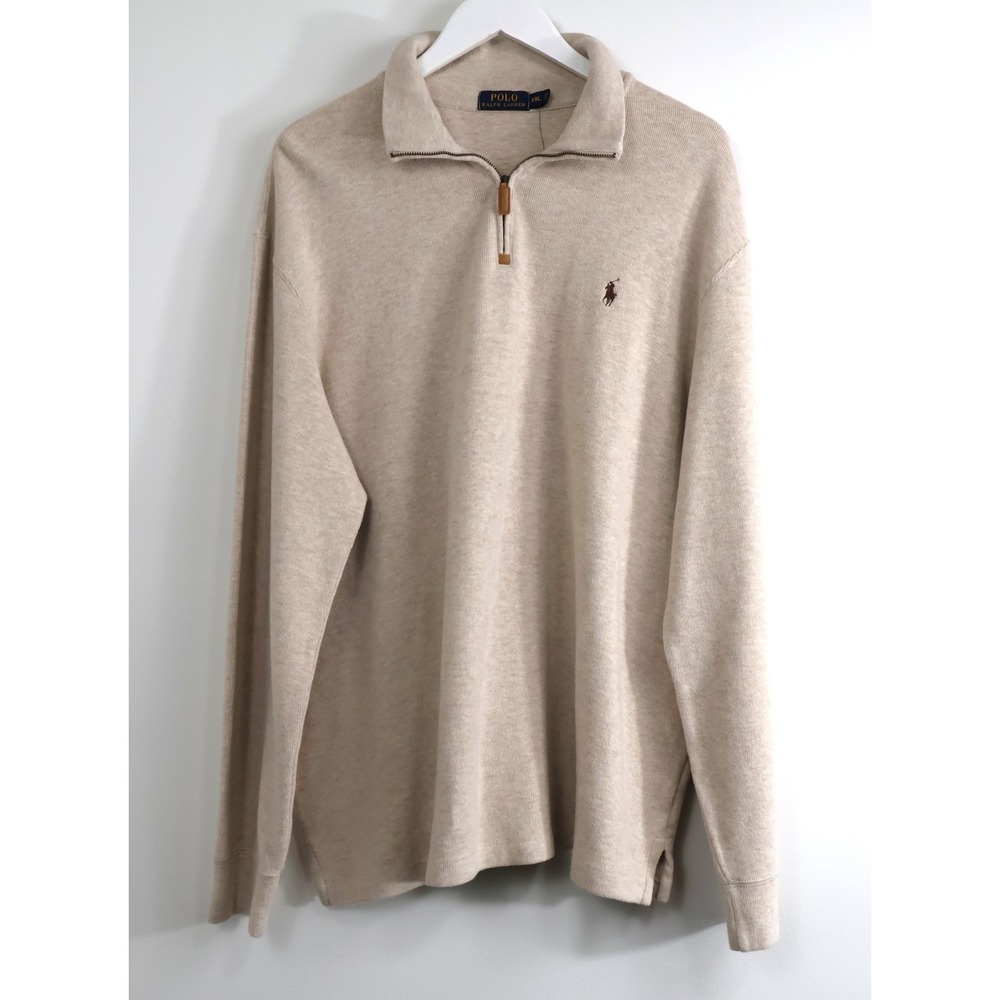 Polo Ralph Lauren Mens XXL Oatmeal Heather Cotton Quarter Zip Pullover Sweater